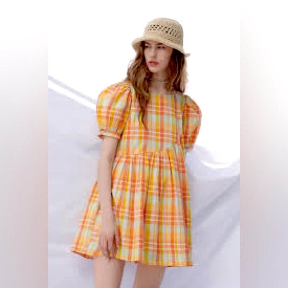 URBAN OUTFITTERS Plaid Asymmetrical Babydoll Carousel Dress